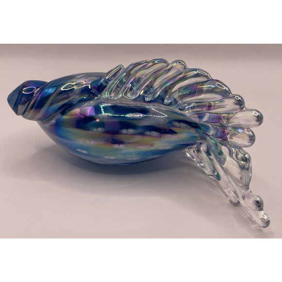 Iridescent Kevin Fulton Studio Art Glass Sea Shell Ocean Blue color-Signed - Picture 5 of 15